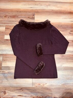 Vintage Archival Y2K Joseph A. Luxury Viscose Silk-Feel Fur Trim Knit